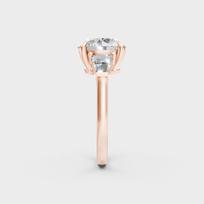 Modern Rose Gold Three-Stone Engagement Ring With Brilliant Sustainable Diamonds