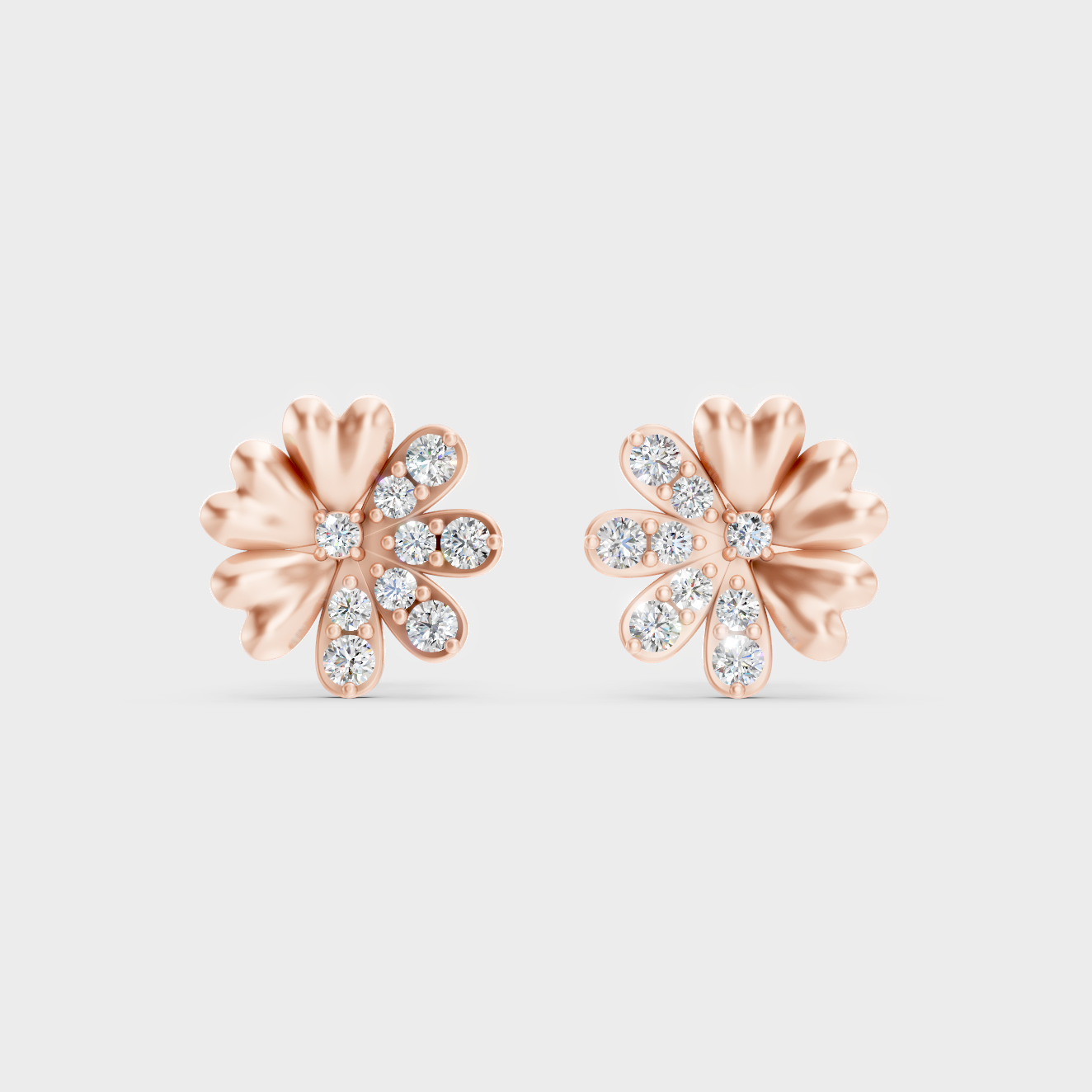 High-Polish Rose Gold 0.34 Carat Total Weight Round Lab Diamond Studs For Bold Sparkle