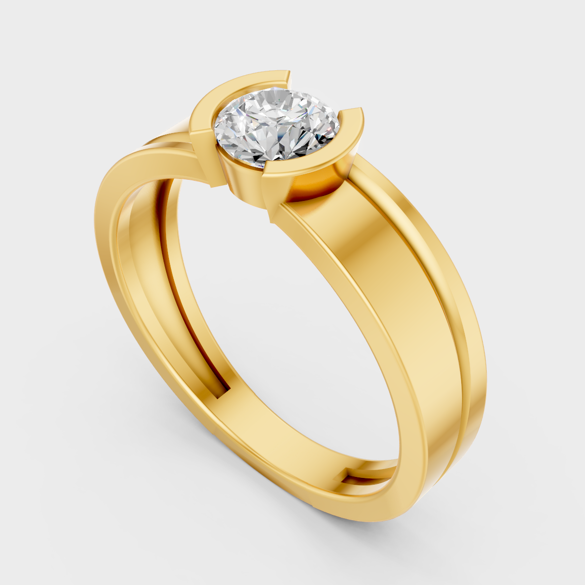 Classic 14K Yellow Gold Men’s Engagement Ring Featuring A 0.50Ct Round Lab Diamond