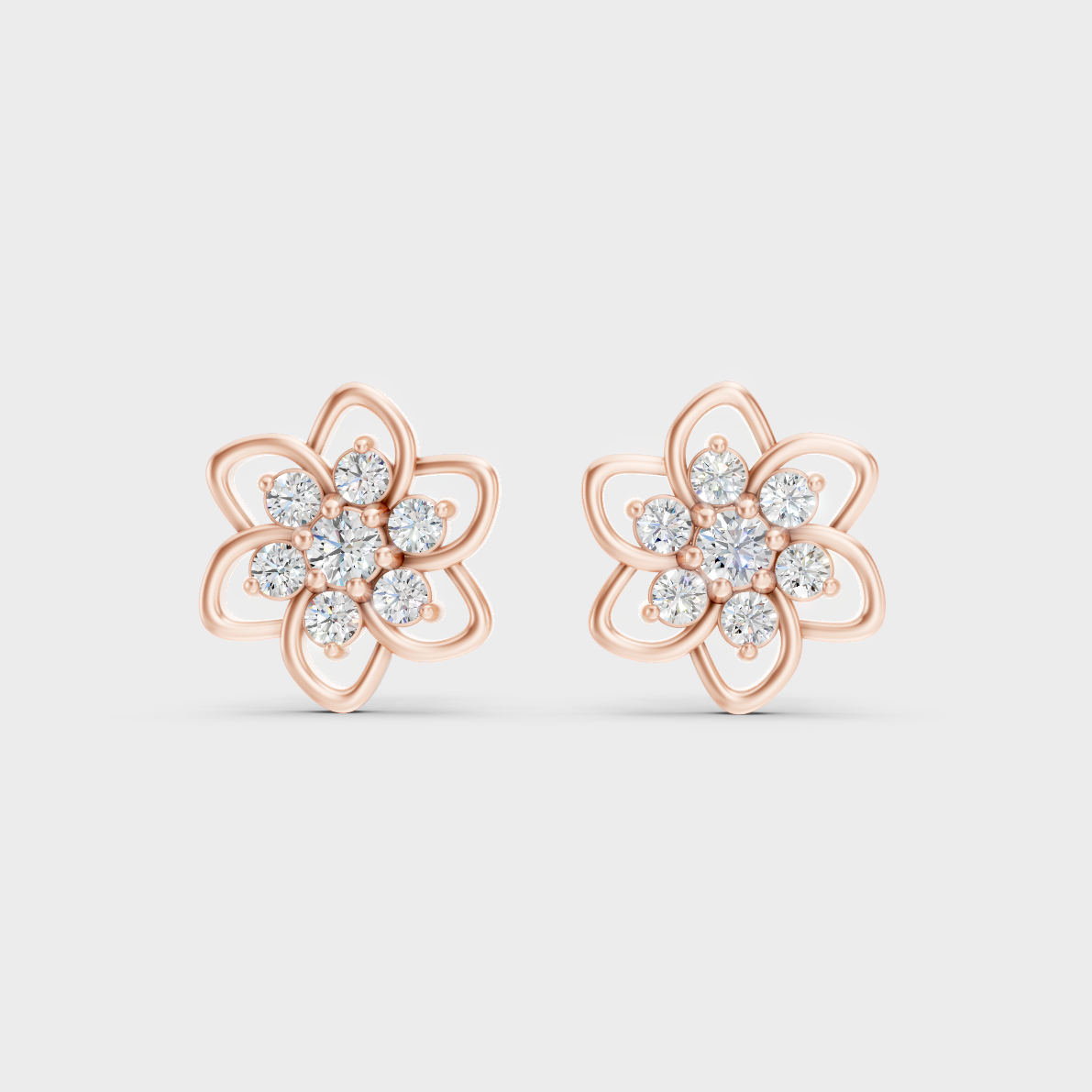 High-Polish Rose Gold 0.18 Carat Total Weight Round Lab Diamond Studs For Bold Sparkle