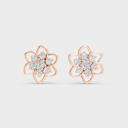 High-Polish Rose Gold 0.18 Carat Total Weight Round Lab Diamond Studs For Bold Sparkle