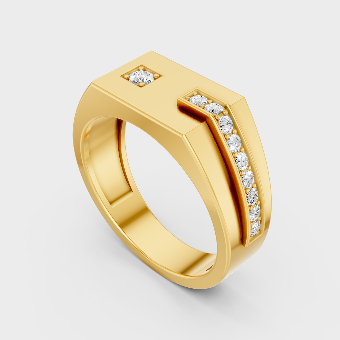 Classic 14K Yellow Gold Men’s Engagement Ring Featuring A 0.18Ct Round Lab Diamond