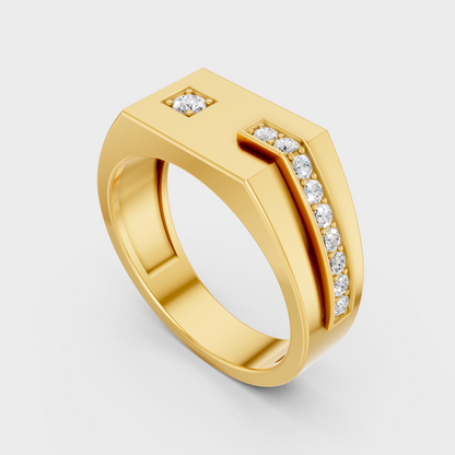Classic 14K Yellow Gold Men’s Engagement Ring Featuring A 0.18Ct Round Lab Diamond