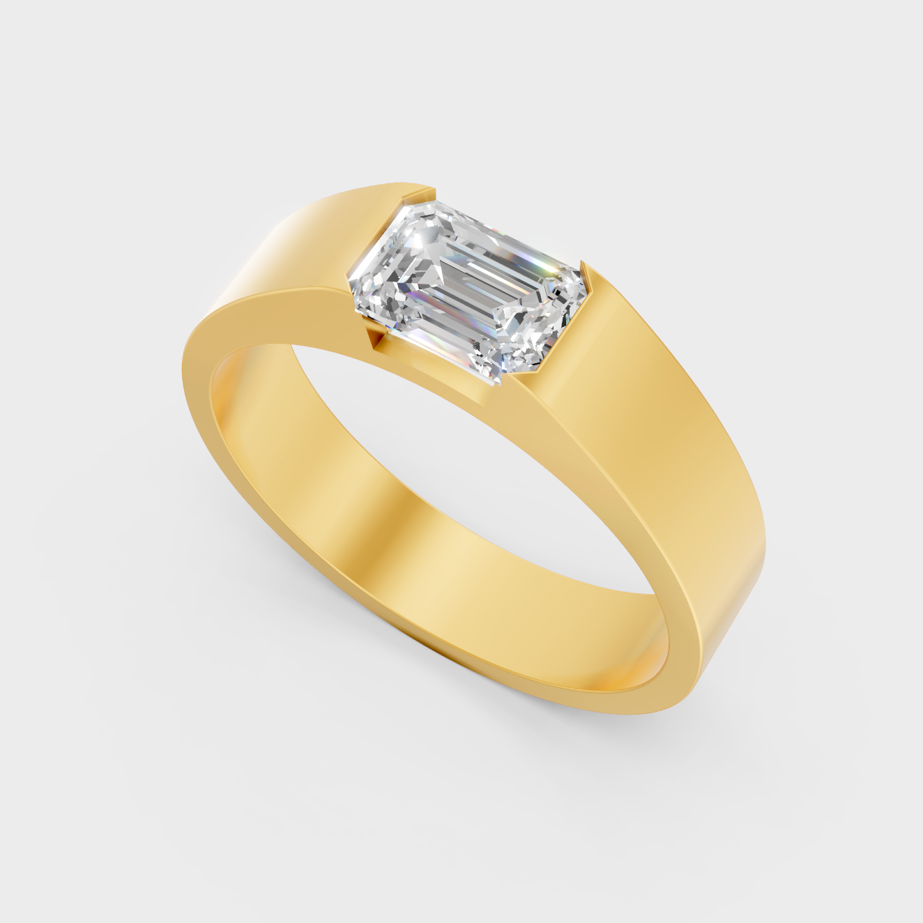 Classic 14K Yellow Gold Men’s Statement Ring Featuring An Emerald Lab Diamond