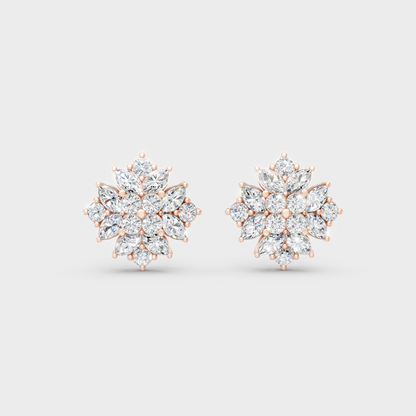 High-Polish Rose Gold 2.6 Carat Total Weight Round And Marquise Lab Diamond Studs For Bold Sparkle