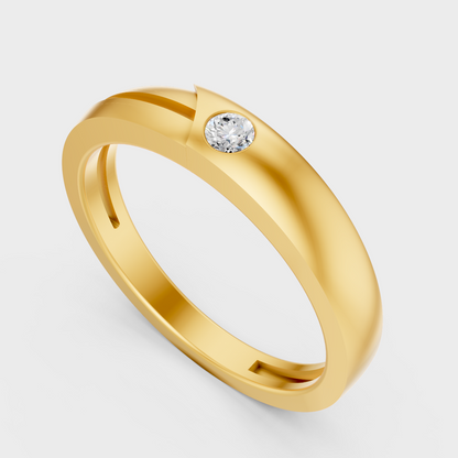 Classic 14K Yellow Gold Men’s Engagement Ring Featuring A 0.07Ct Round Lab Diamond