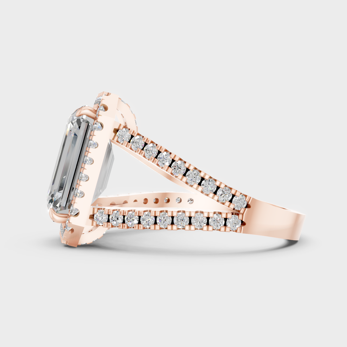 Emerald Cut Lab Diamond Halo Ring In Rose Gold Luxury Style