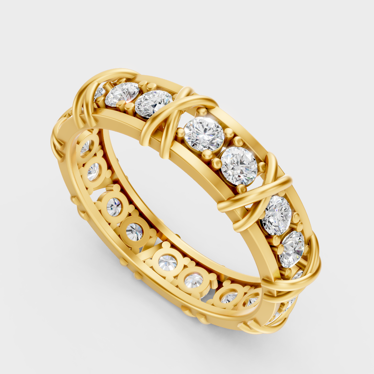  Classic 14K Yellow Gold Men’s Statement Band Featuring A 1.17Ct Round Lab Diamond