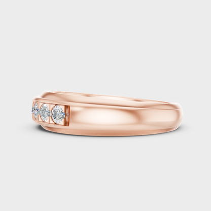 Round Cut Lab Diamond Mens Ring In Rose Gold Contemporary Style