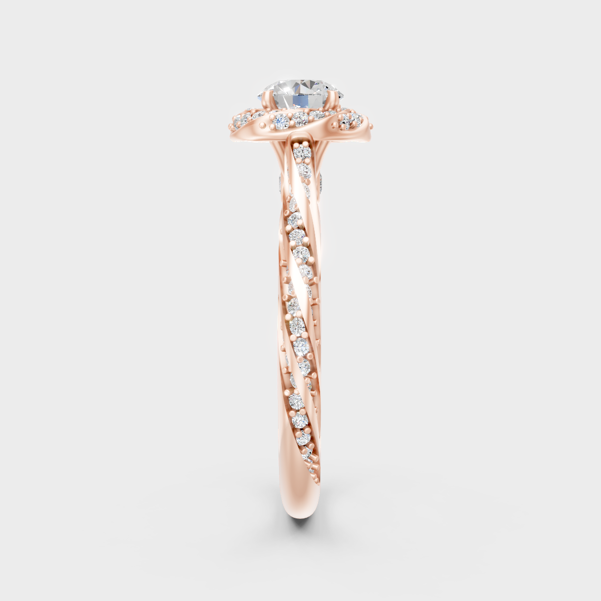 Rose Gold Round-Cut Lab-Grown Diamond Halo Ring With Twisted Shank