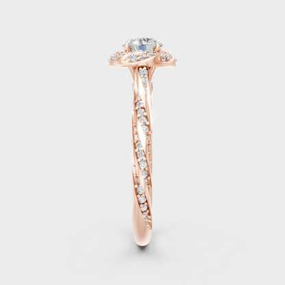Rose Gold Round-Cut Lab-Grown Diamond Halo Ring With Twisted Shank