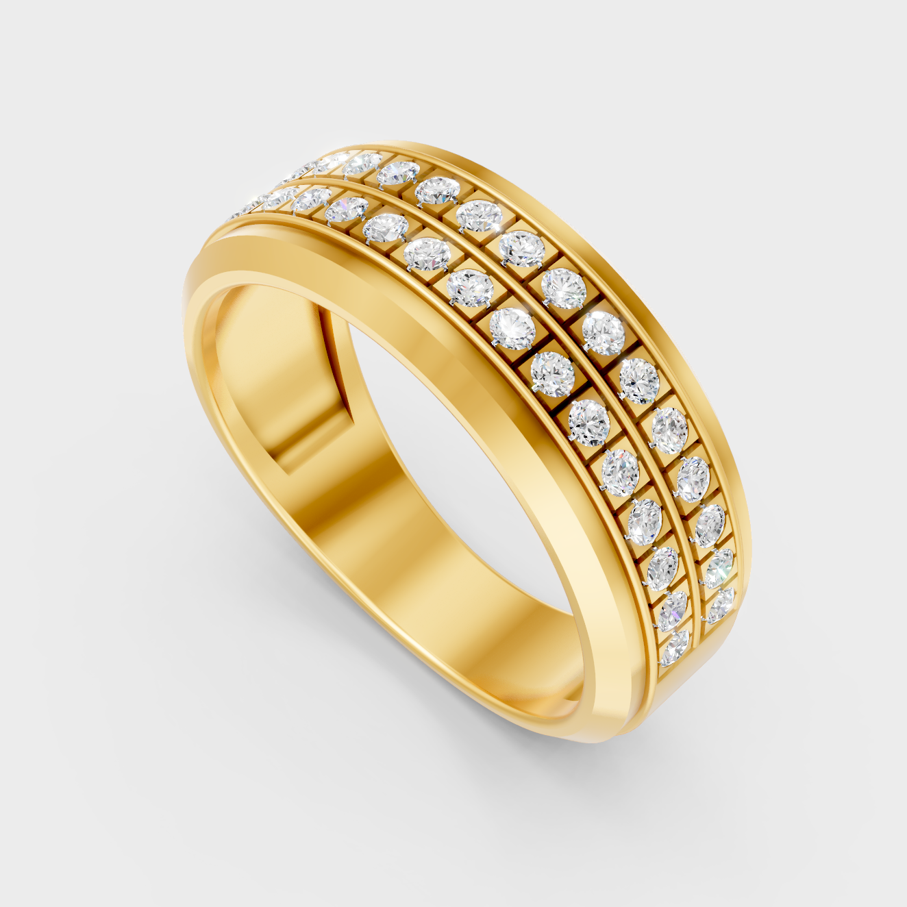 Classic 14K Yellow Gold Men’s Engagement Ring Featuring A 0.57Ct Round Lab Diamond