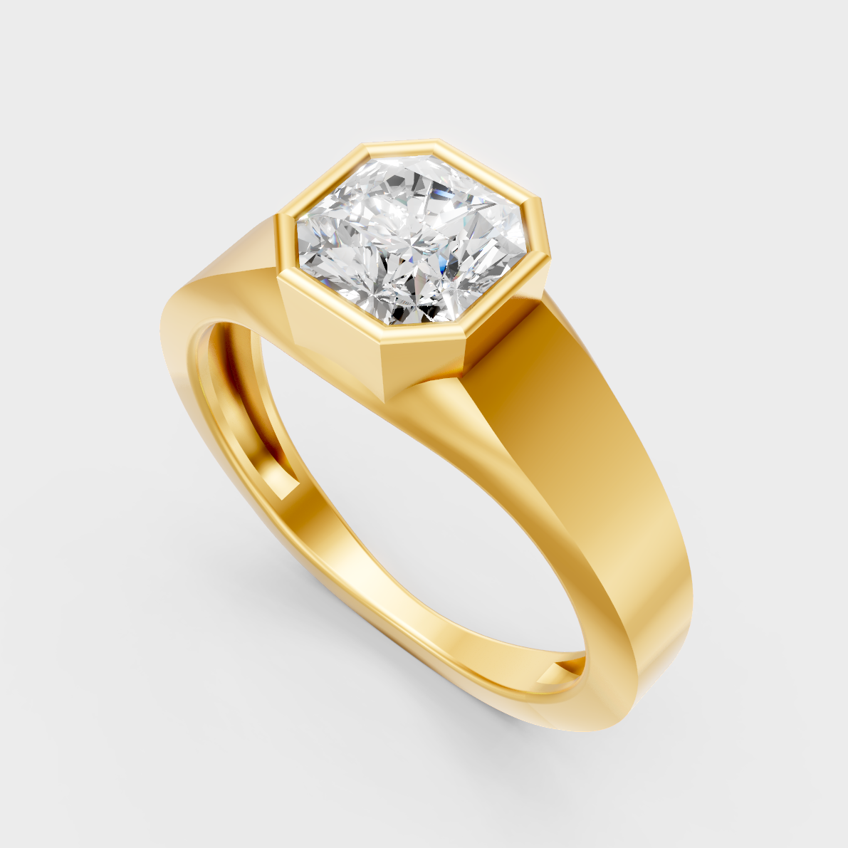  Classic 14K Yellow Gold Men’s Statement Band Featuring A 1-5Ct Square Radiant Lab Diamond