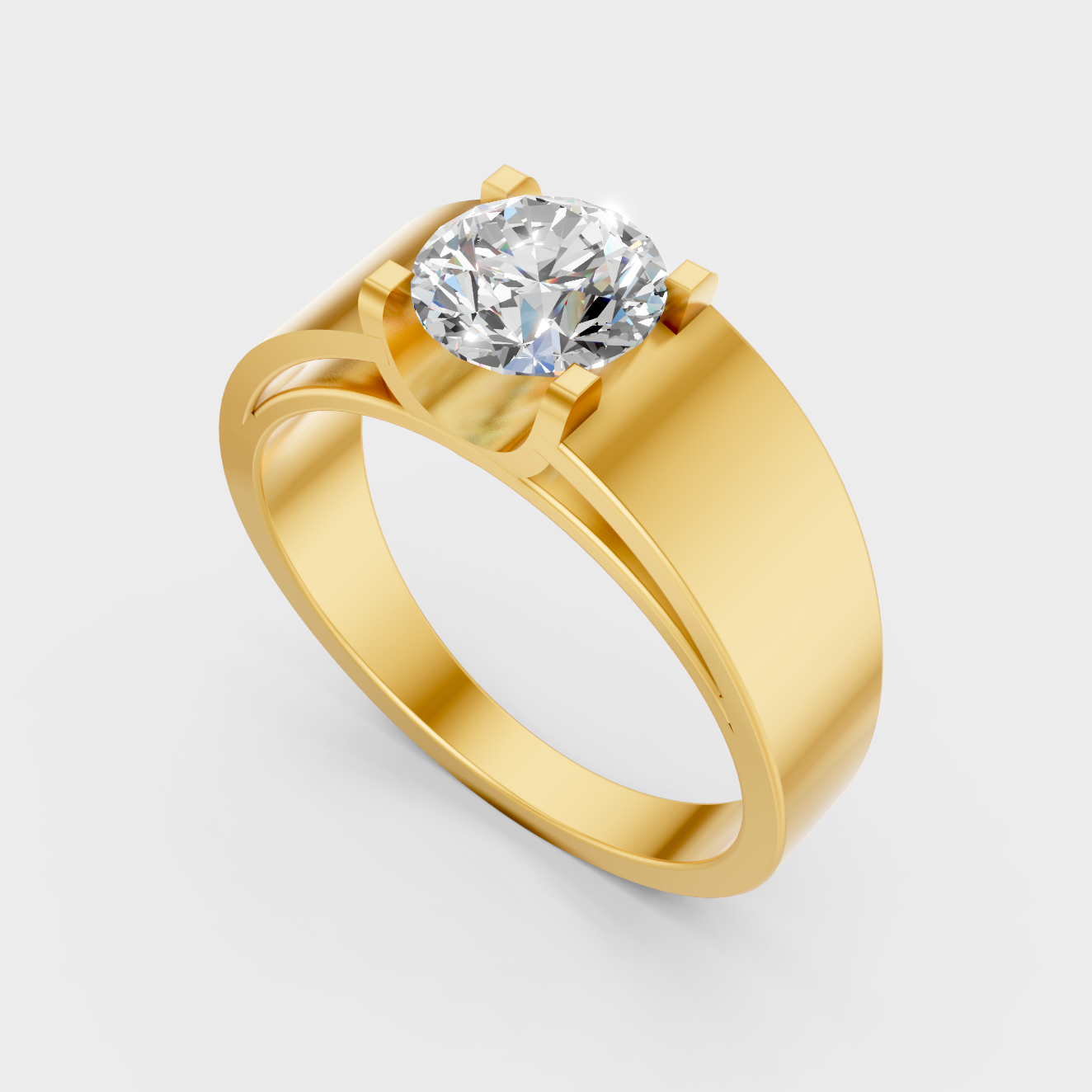 Classic 14K Yellow Gold Men’s Engagement Ring Featuring A 0.95Ct Round Lab Diamond