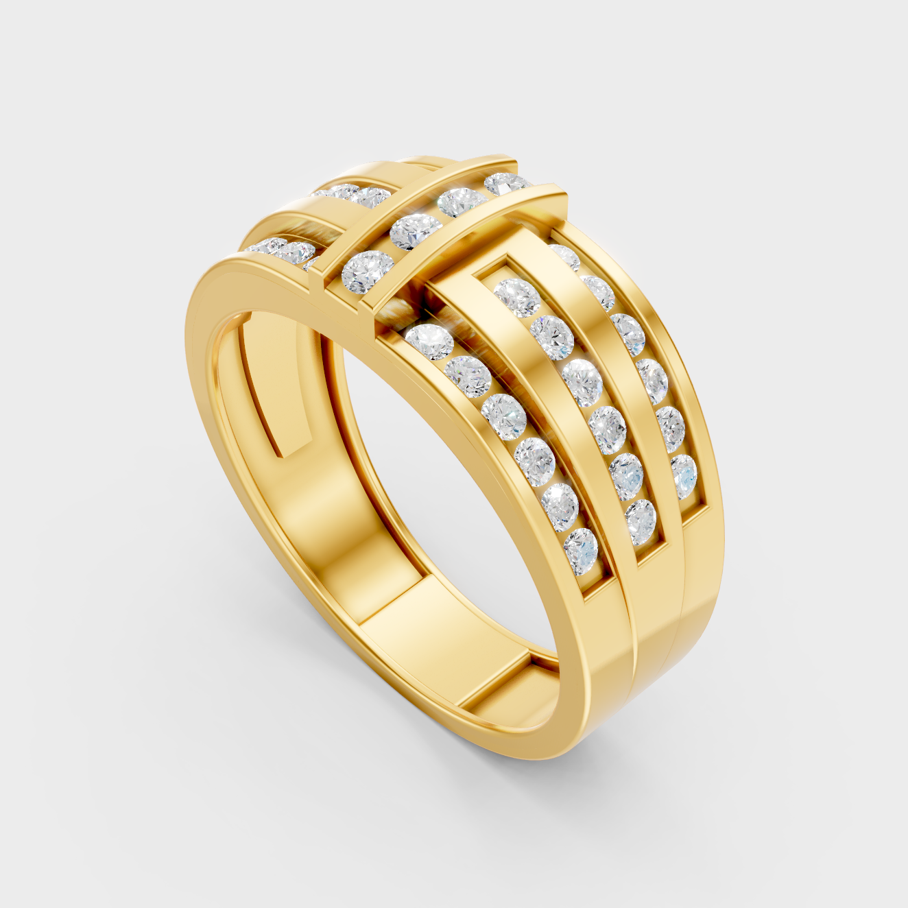 Sleek 18K Yellow Gold Men’s Band Featuring A 0.75Ct Round Lab Diamond