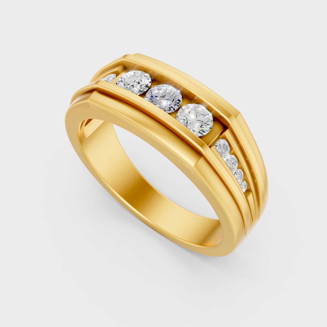  Classic 14K Yellow Gold Men’s Engagement Ring Featuring A 0.59Ct Round Lab Diamond