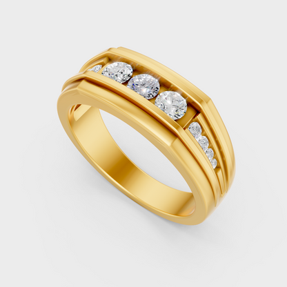  Classic 14K Yellow Gold Men’s Engagement Ring Featuring A 0.59Ct Round Lab Diamond
