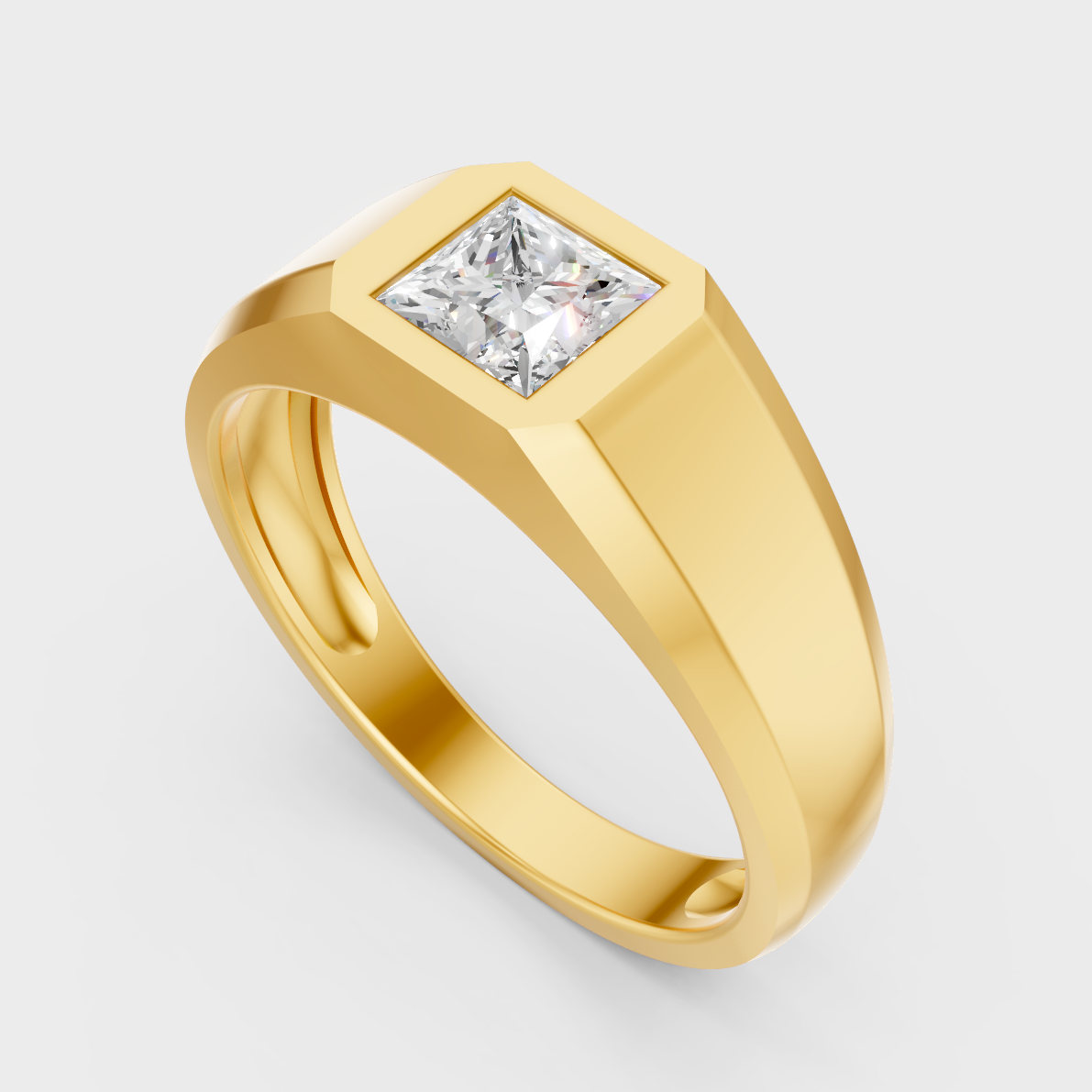 Classic 14K Yellow Gold Men’s Engagement Ring Featuring A 0.50Ct Princess Lab Diamond