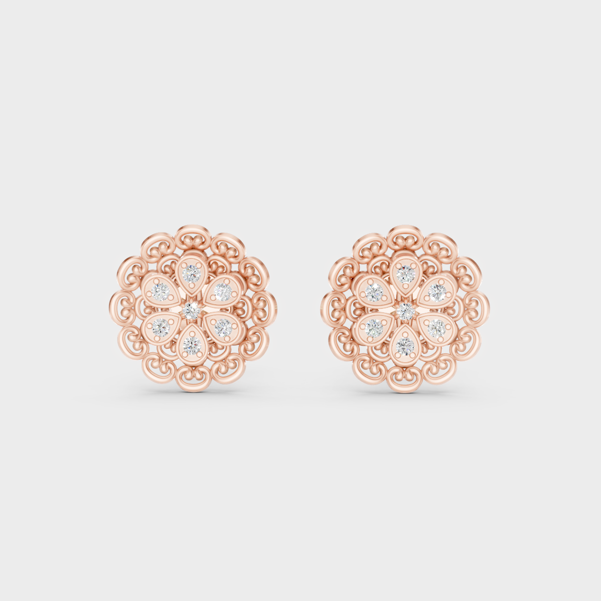High-Polish Rose Gold 0.12 Carat Total Weight Round Lab Diamond Studs For Bold Sparkle 