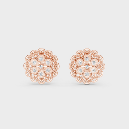 High-Polish Rose Gold 0.12 Carat Total Weight Round Lab Diamond Studs For Bold Sparkle 