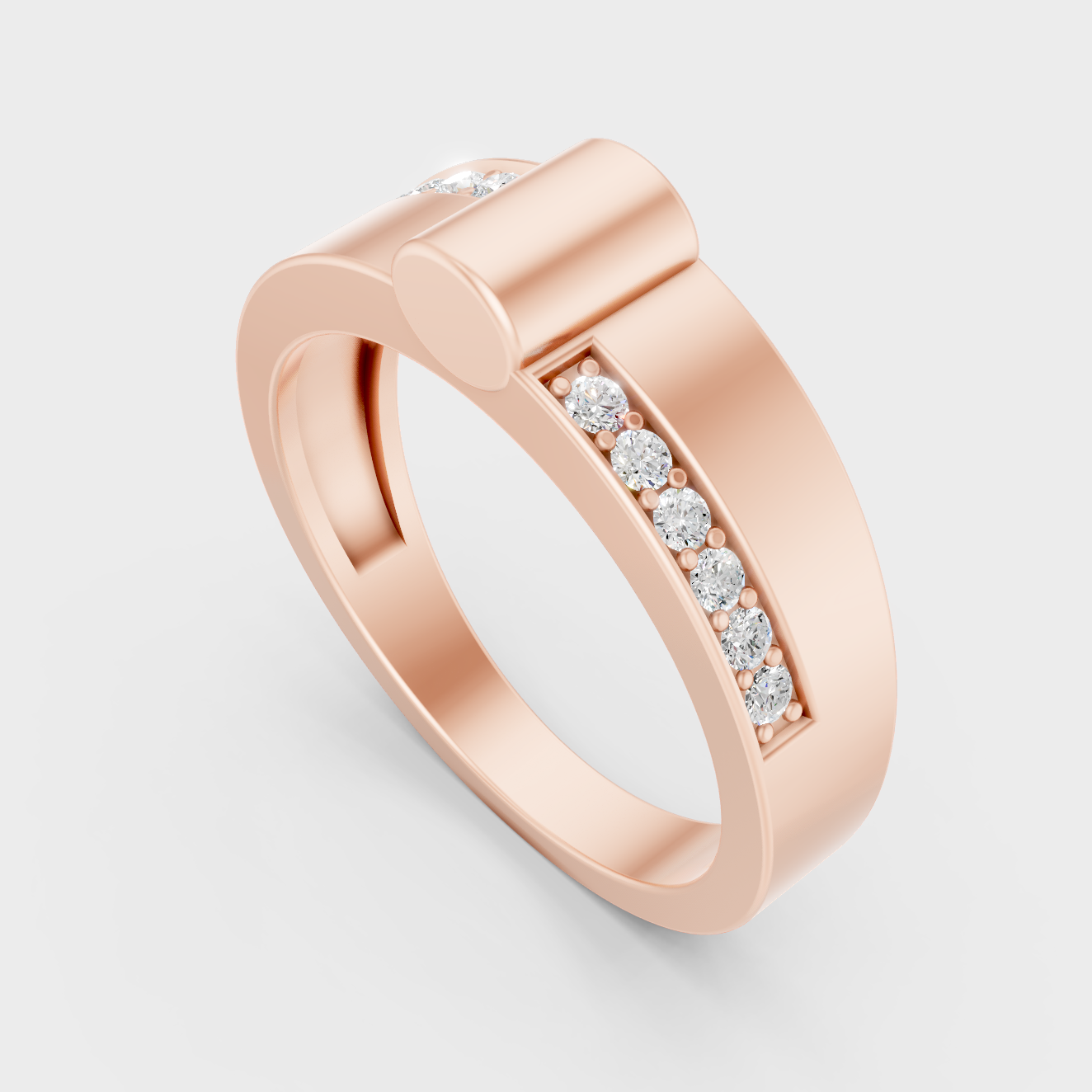  Sleek 14K Rose Gold Men’s Band Featuring A Certified 0.18Ct Round Lab Diamond