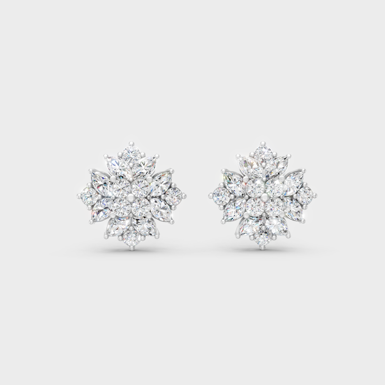 High-Polish 950 Platinum Round And Marquise Lab Diamond Earrings For Refined Brilliance 