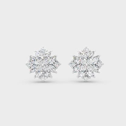 High-Polish 950 Platinum Round And Marquise Lab Diamond Earrings For Refined Brilliance 