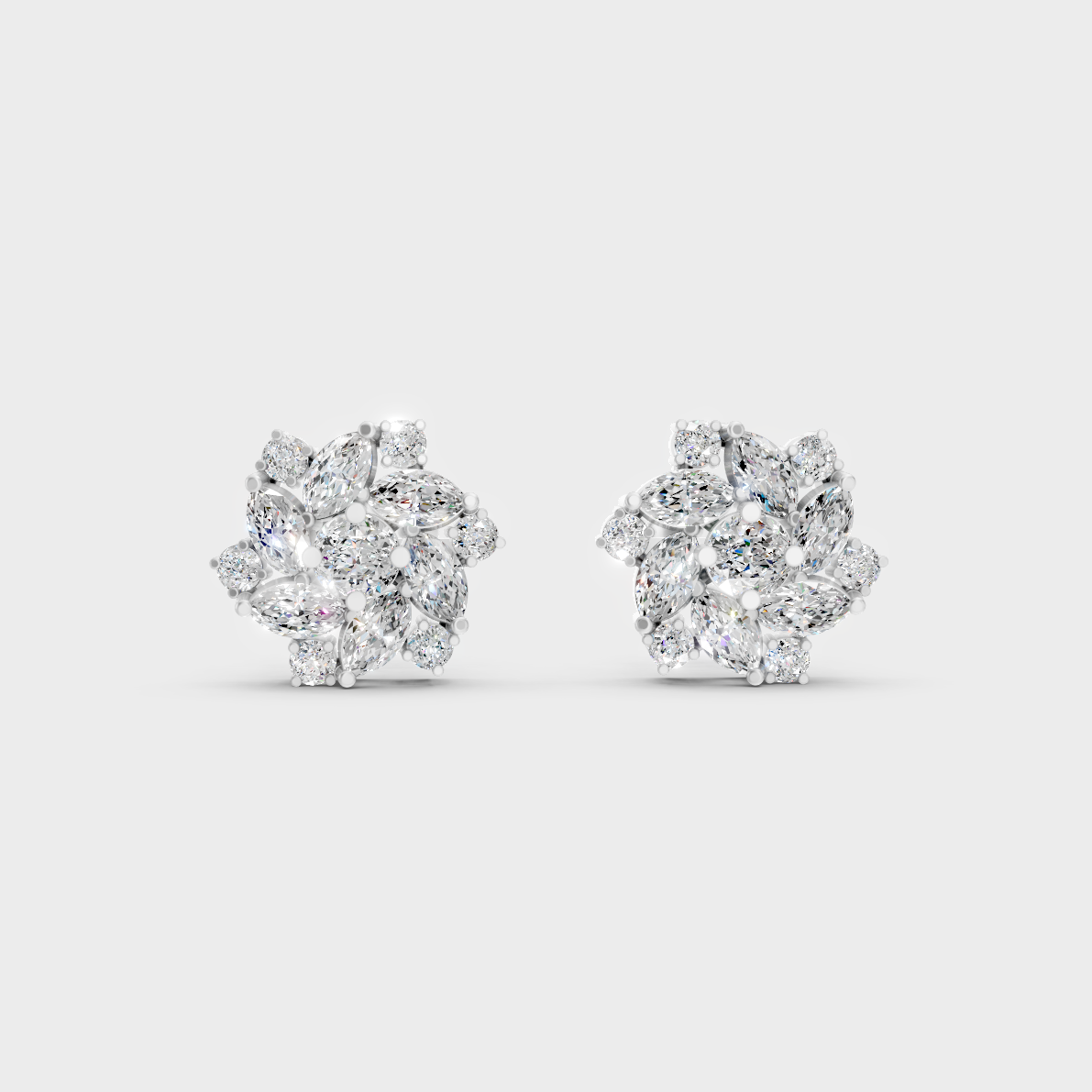 High-Polish 950 Platinum Round And Marquise Lab Diamond Earrings For Refined Brilliance