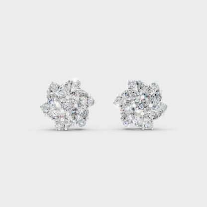 High-Polish 950 Platinum Round And Marquise Lab Diamond Earrings For Refined Brilliance