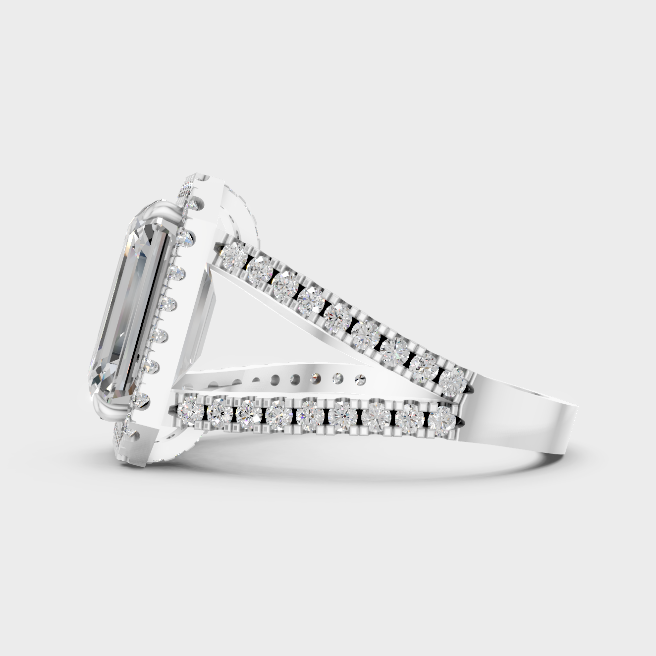 White Gold Emerald Diamond Ring With Accent Stones Elegant Style