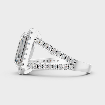 White Gold Emerald Diamond Ring With Accent Stones Elegant Style