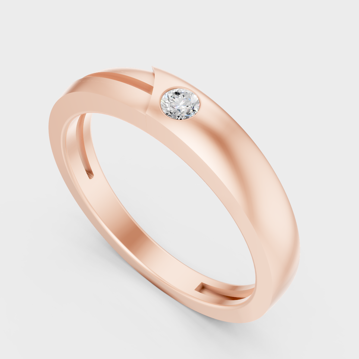 Sleek 14K Rose Gold Men’s Band Featuring A Certified 0.07Ct Round Lab Diamond