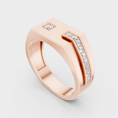  Sleek 14K Rose Gold Men’s Band Featuring A Certified 0.18Ct Round Lab Diamond