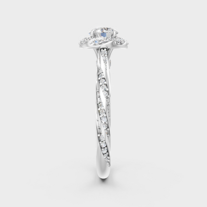  High-Polish 950 Platinum Round Lab Diamond Twist Halo Ring For Maximum Shine