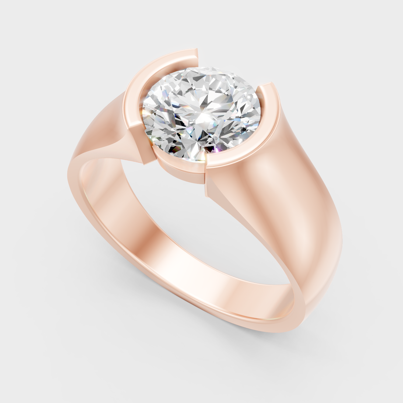  Sleek 14K Rose Gold Men’s Band Featuring A Certified 1.50Ct Round Lab Diamond