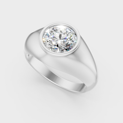 Sleek 18K White Gold Men’s Band Featuring A 1-5Ct Round Lab Diamond