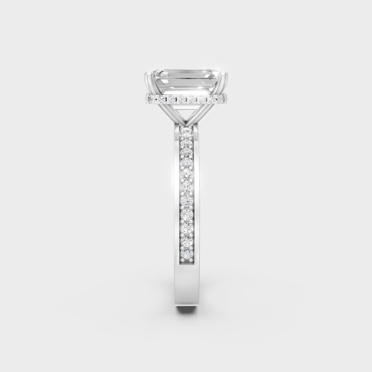 High-Polish 950 Platinum Emerald Lab Diamond Ring With A Brilliant Hidden Halo