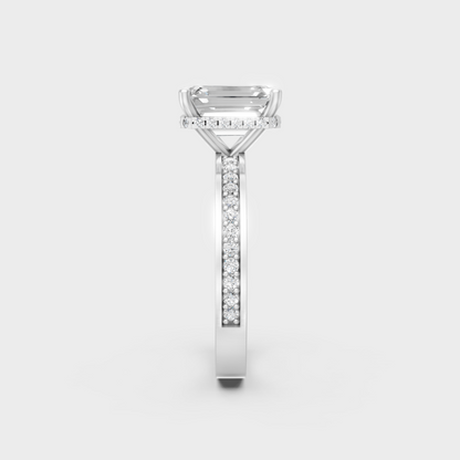 High-Polish 950 Platinum Emerald Lab Diamond Ring With A Brilliant Hidden Halo