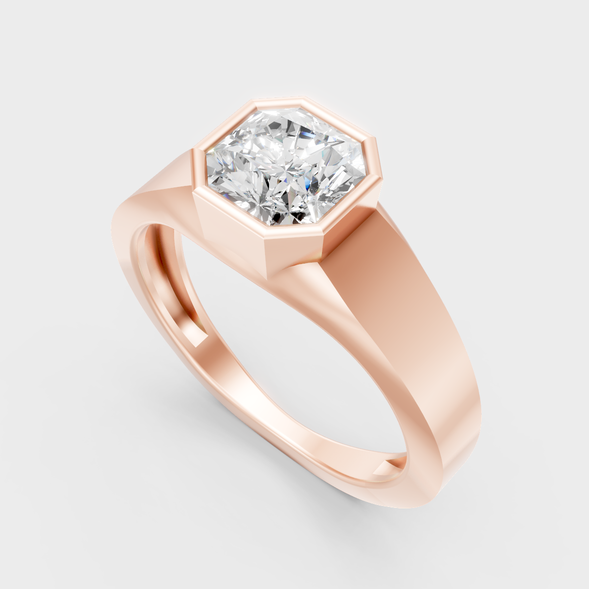  Sleek 14K Rose Gold Men’s Band Featuring A Certified 1-5Ct Square Radiant Lab Diamond
