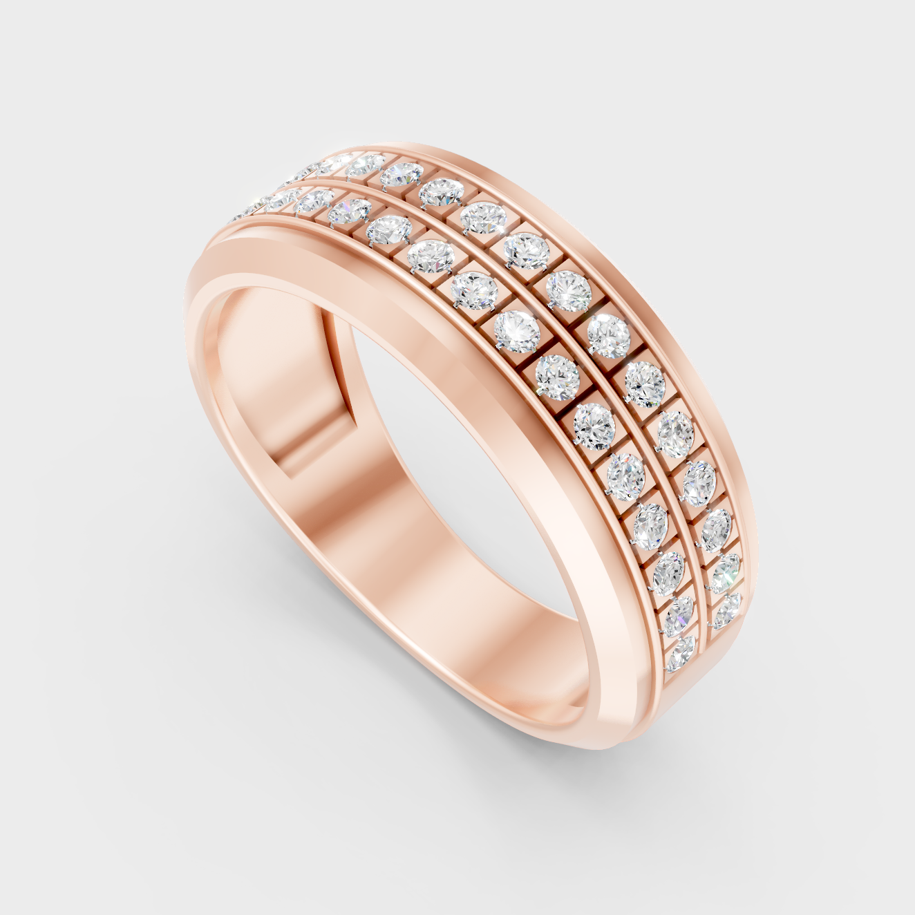 Sleek 14K Rose Gold Men’s Band Featuring A Certified 0.57Ct Round Lab Diamond