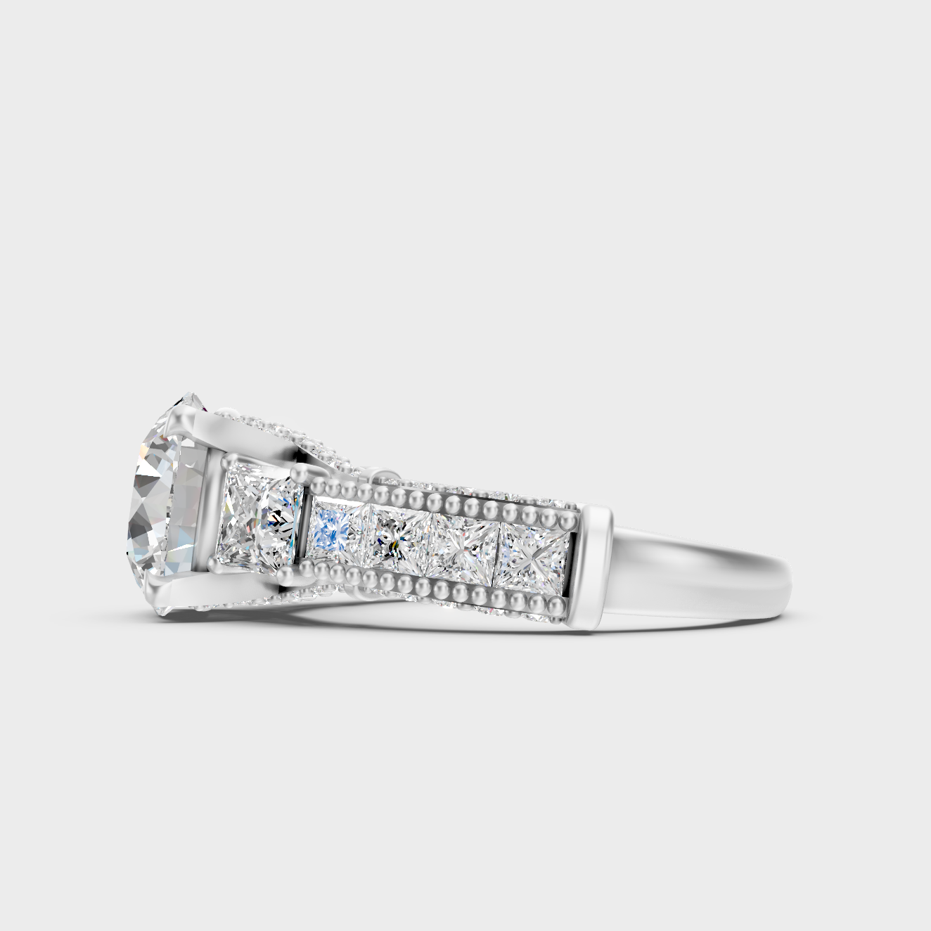 White Gold Round Diamond Ring With Brilliant Accent Stones
