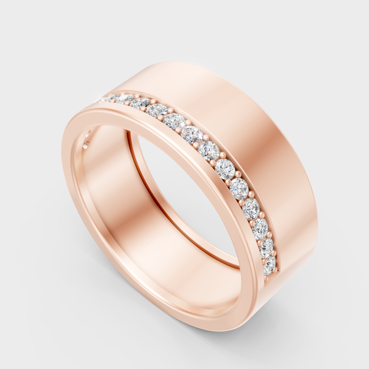  Sleek 14K Rose Gold Men’s Band Featuring A Certified 0.27Ct Round Lab Diamond