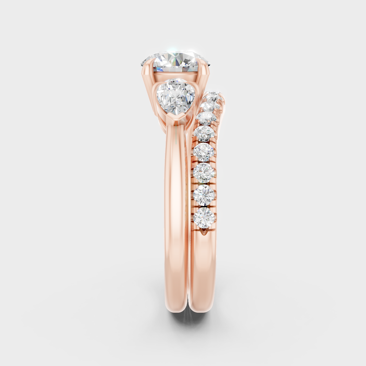 Modern 9K Rose Gold Bridal Set With Brilliant Sustainable Round And Pear Diamonds