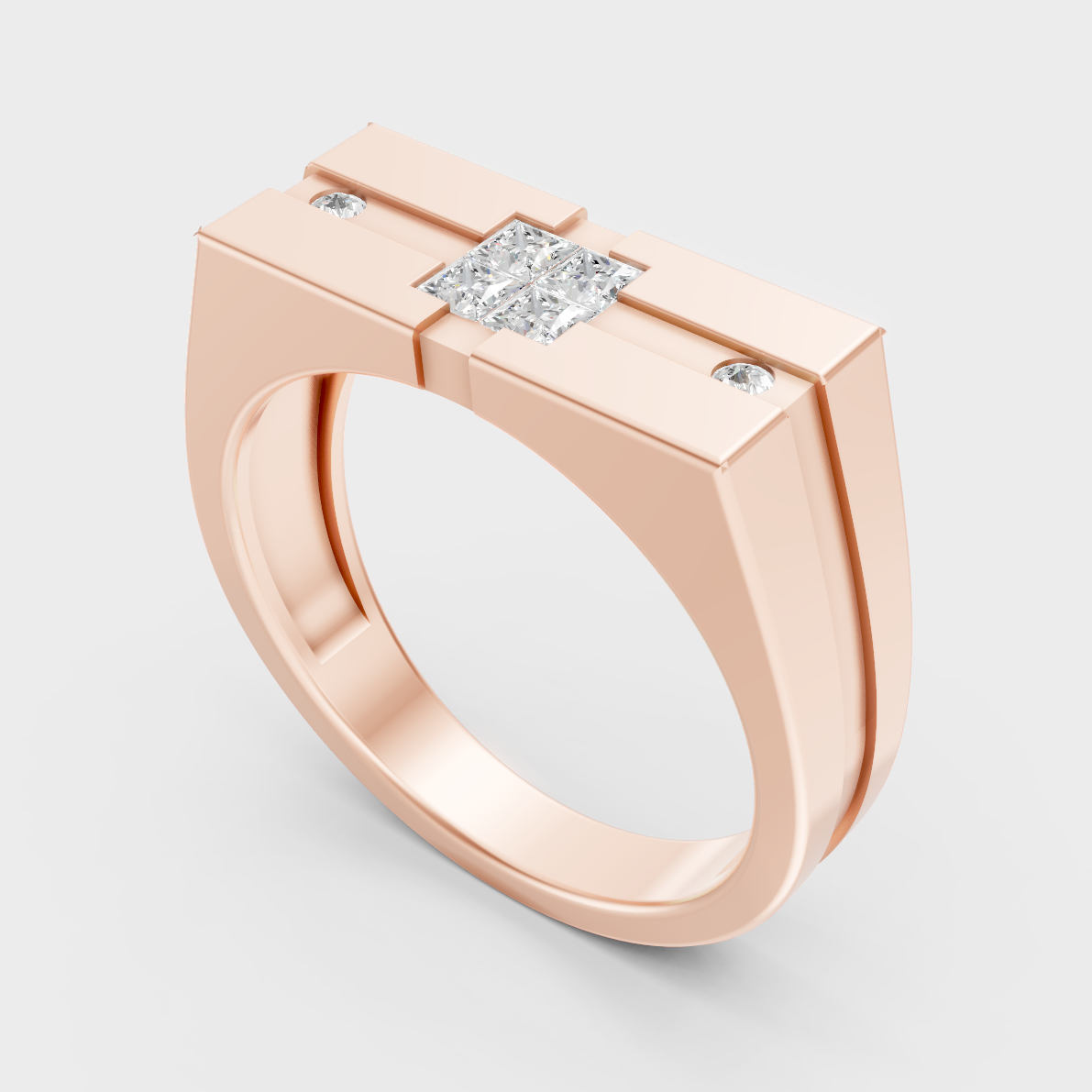 Sleek 14K Rose Gold Men’s Band Featuring Certified 0.22Ct Round And Princess Lab Diamonds