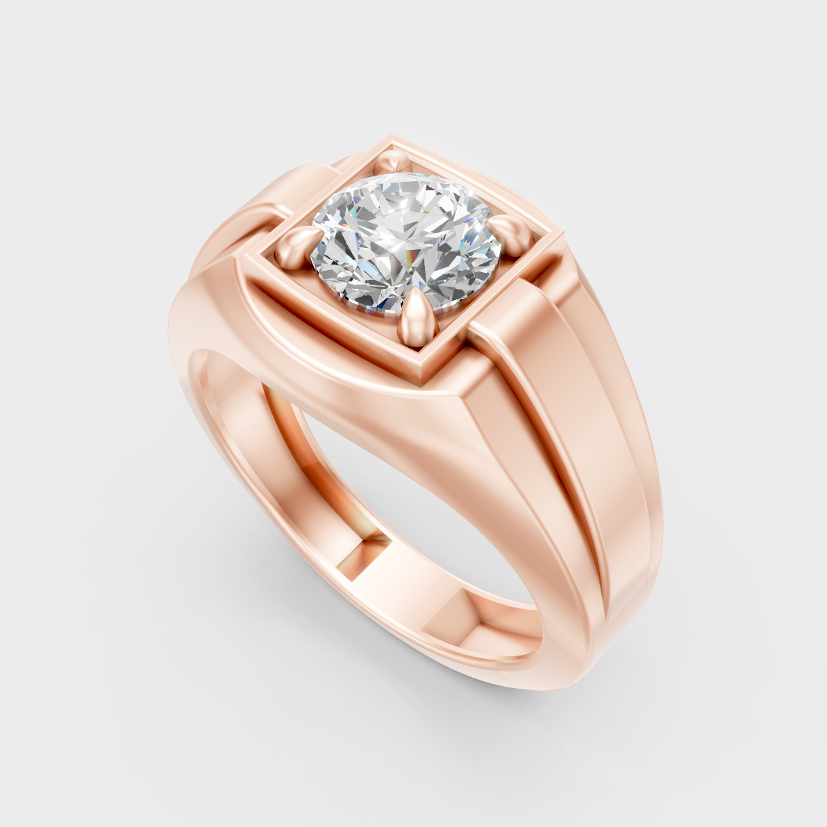  Sleek 14K Rose Gold Men’s Band Featuring A Certified 1-5Ct Round Lab Diamond