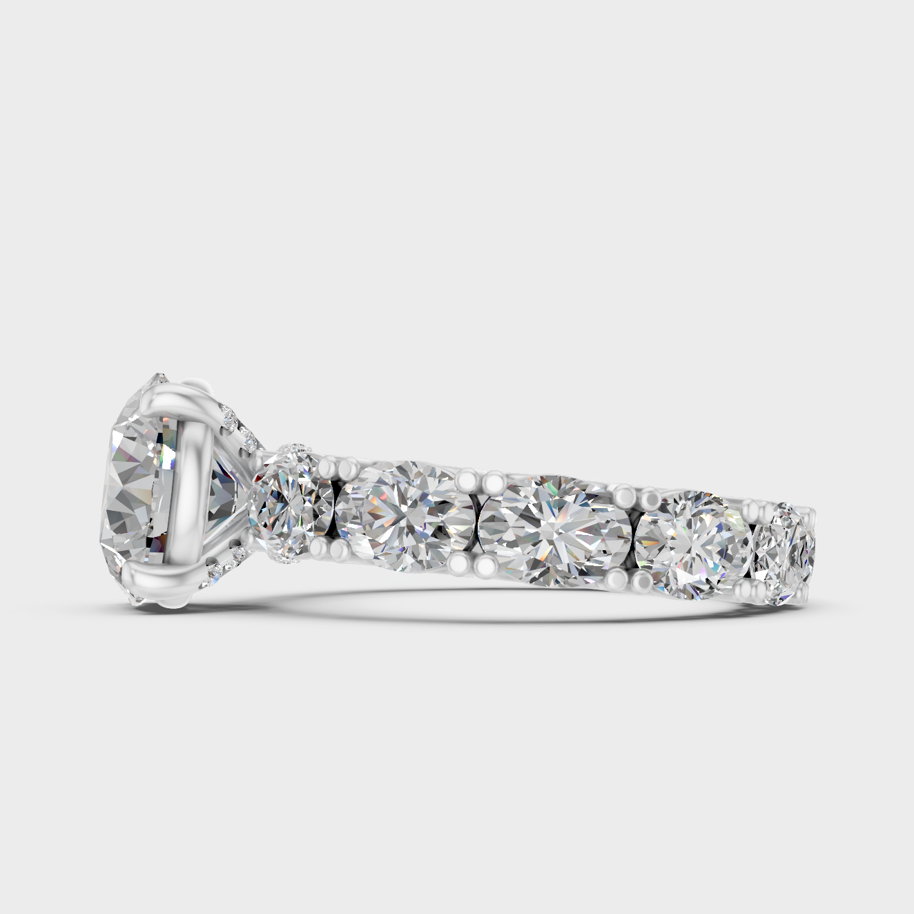 White Gold Round Diamond Ring With Brilliant Accent Stones