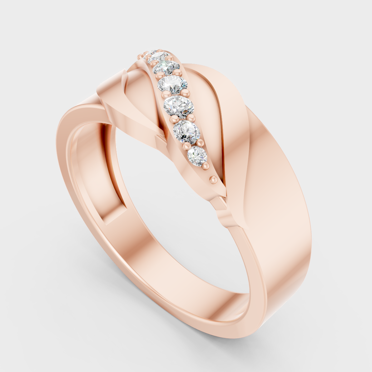  Sleek 14K Rose Gold Men’s Band Featuring A Certified 0.27Ct Round Lab Diamond