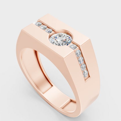 Sleek 14K Rose Gold Men’s Band Featuring A Certified 0.68Ct Round Lab Diamond
