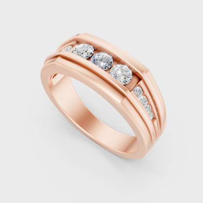 Sleek 14K Rose Gold Men’s Band Featuring A Certified 0.59Ct Round Lab Diamond