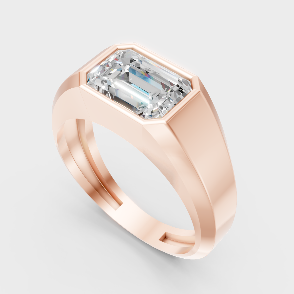 Sleek 14K Rose Gold Men’s Band Featuring A Certified 1-5Ct Emerald Lab Diamond
